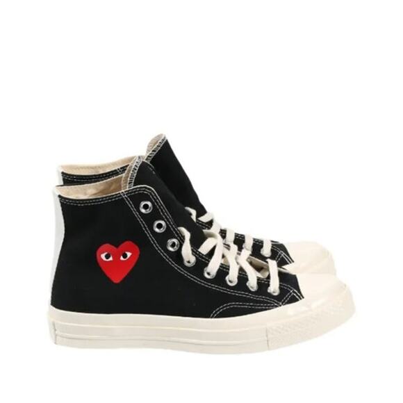 NIB Converse x COMME des GARCONS PLAY Chuck 70 Hi-Top Black Red 8.5 - Picture 2 of 10